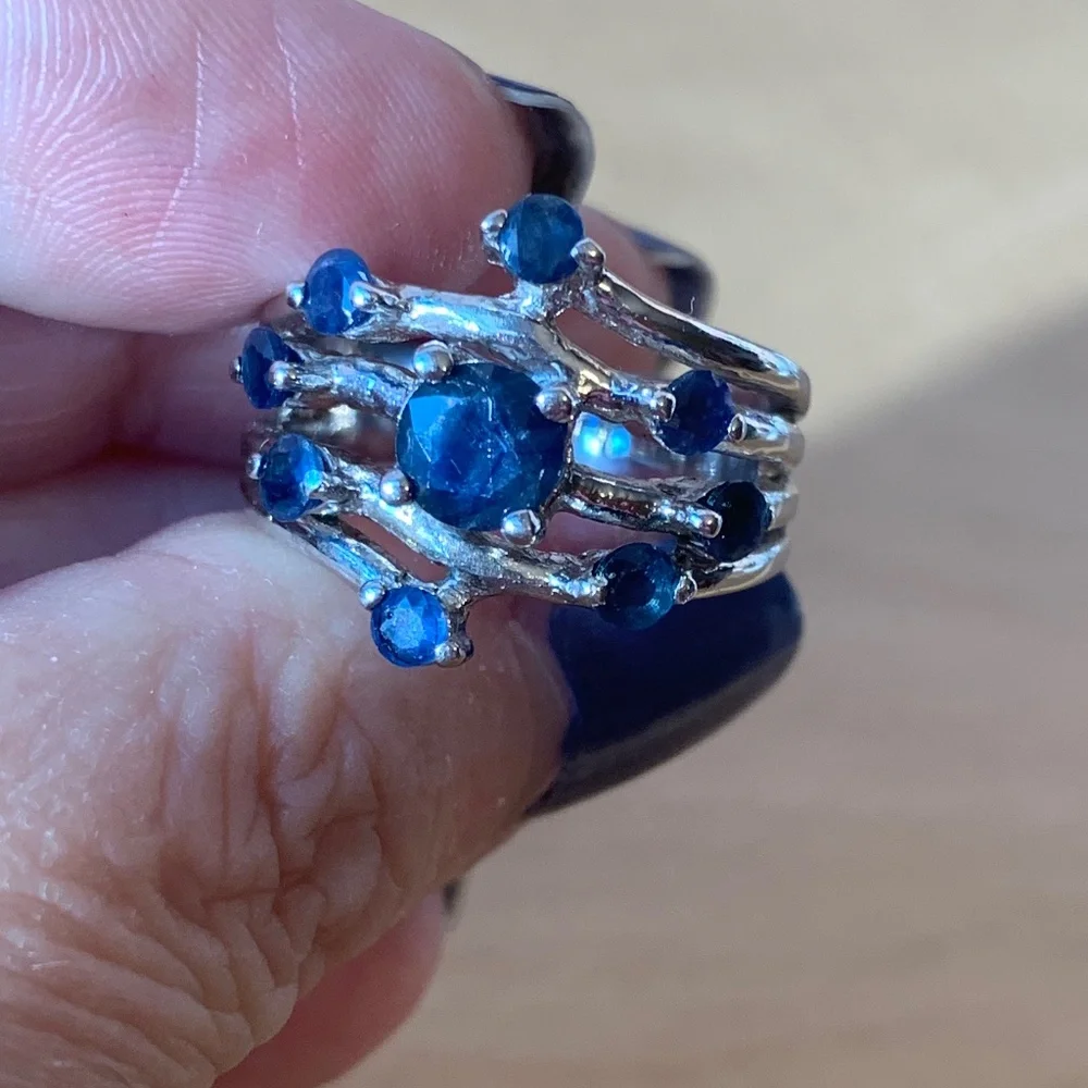 GENUINE BLUE SAPPHIRE 925 STERLING SILVER WIDE BAND RING